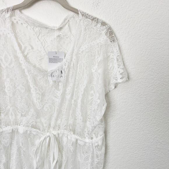 [Costyleen] White Fringe Hem Scoop Neck Sheer Beach Swim Coverup NWT Sz Medium M - Picture 6 of 11
